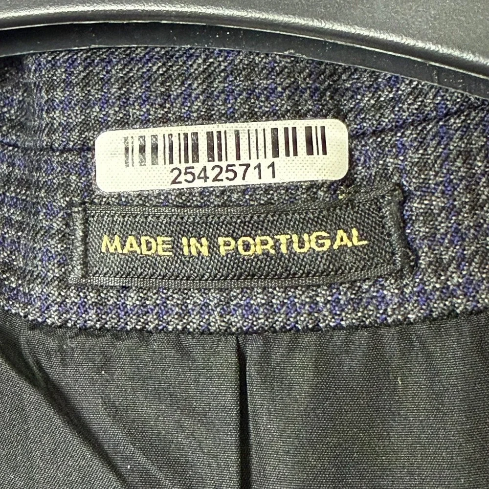 Massimo Dutti Wool Blazer Size 46 Navy Blue Glen Check Italian Sport Coat Jacket